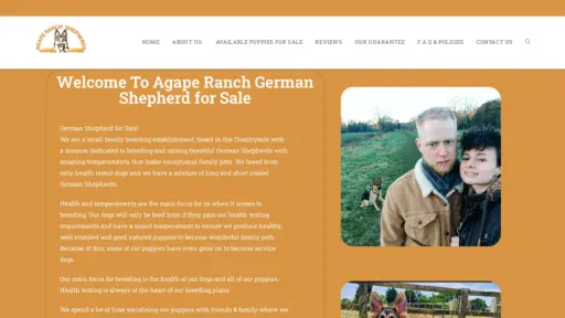 A screenshot of Agaperanchgermanshepherds.com