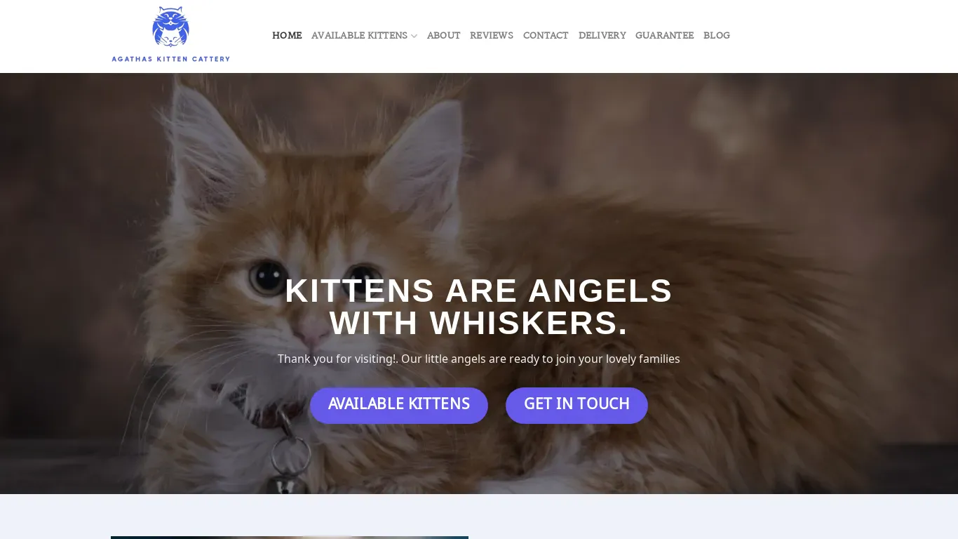 A screenshot of Agathaskittencattery.com