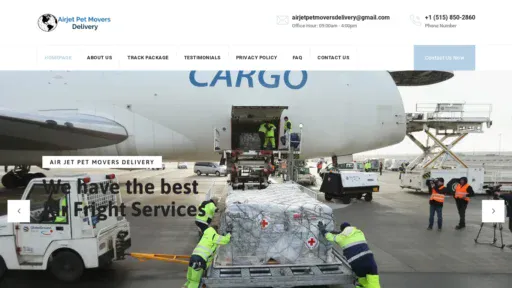 A screenshot of Airjetpetmoversdelivery.com