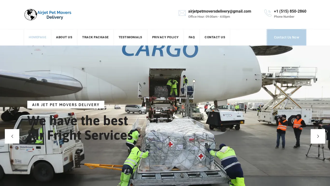 A screenshot of Airjetpetmoversdelivery.com