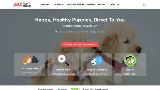 A screenshot of Akcpuppybreeders.com