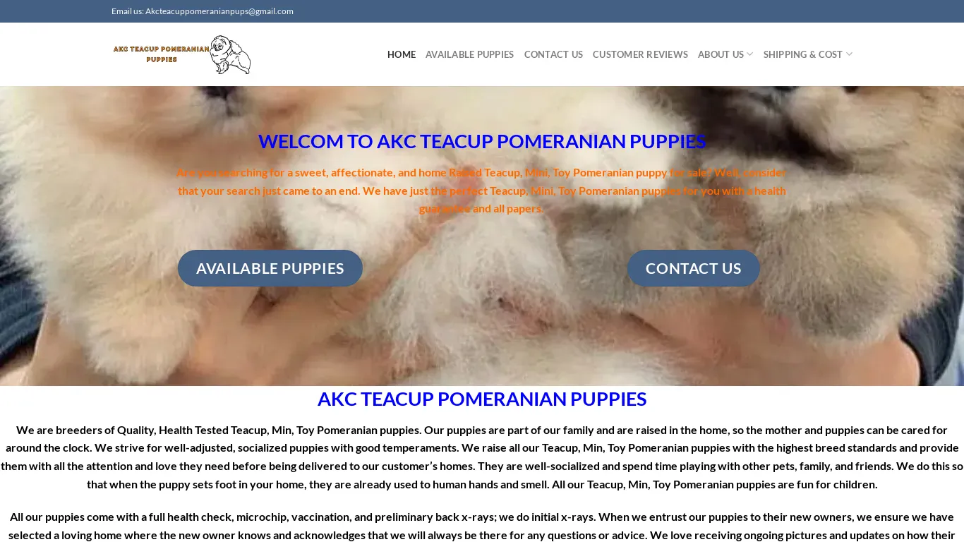 is HOME - Akc Teacup Pomeranian Puppies.shop legit? screenshot