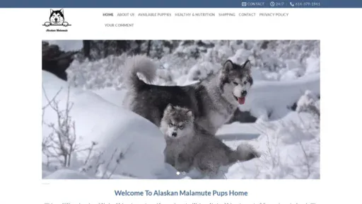 A screenshot of Alaskanmalamutespups.com
