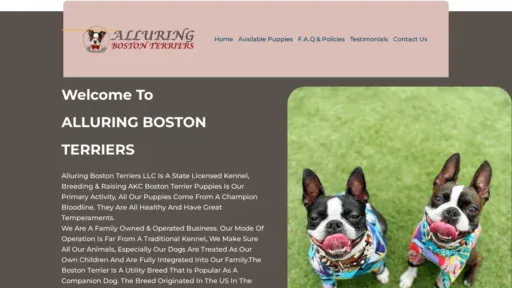 A screenshot of Alluringbostonterriers.com