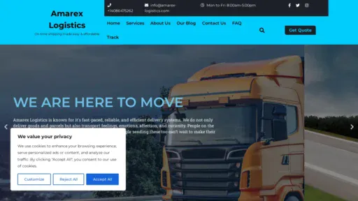 A screenshot of Amarex-logistics.com