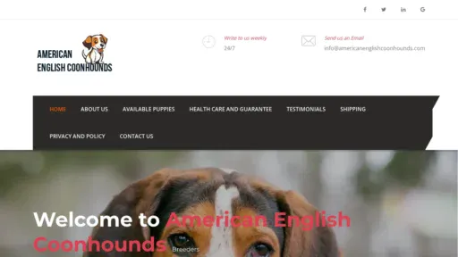 A screenshot of Americanenglishcoonhounds.com