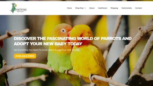 A screenshot of Angelwingsparrots.com