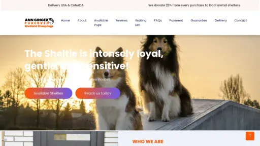 A screenshot of Anngingerpurebredshetlandsheepdogs.net