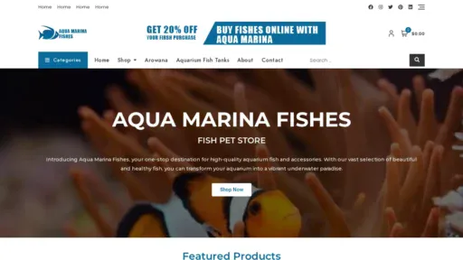 A screenshot of Aquamarinafishes.com