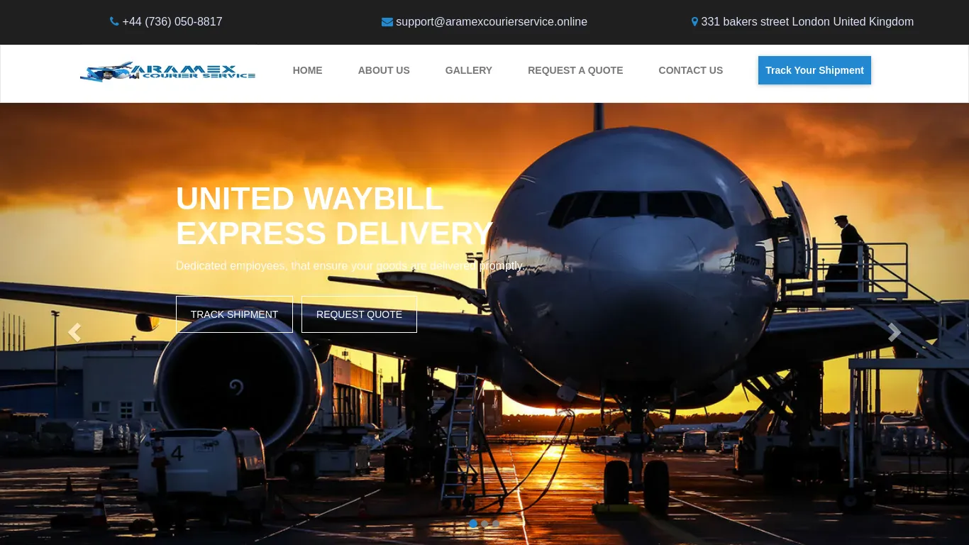 A screenshot of Aramexcourierservice.online