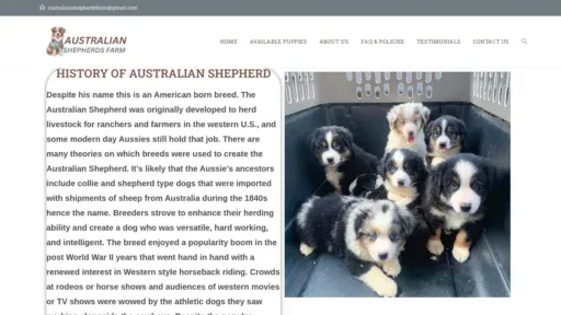 A screenshot of Australianshepherdsfarm.com