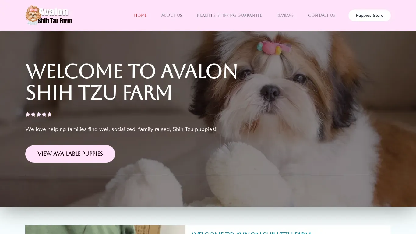 A screenshot of Avalonshihtzufarm.com