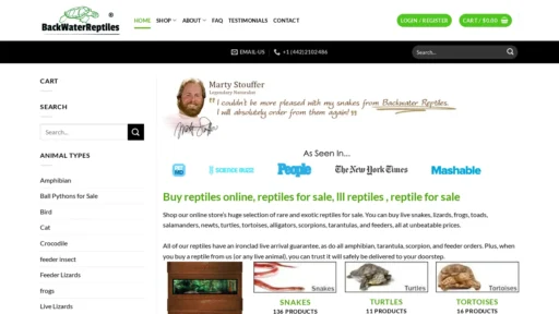 A screenshot of Backwaterreptilesandlizardsmonitor.com