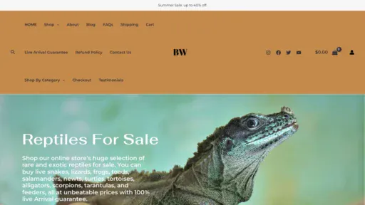 A screenshot of Backwatersreptiles.com