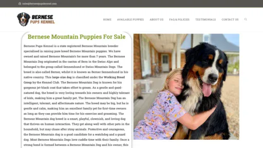 A screenshot of Bernesepupskennel.com