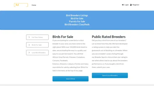 A screenshot of Birdbreedersclassifieds.com