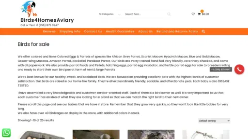 A screenshot of Birds4homesaviary.com