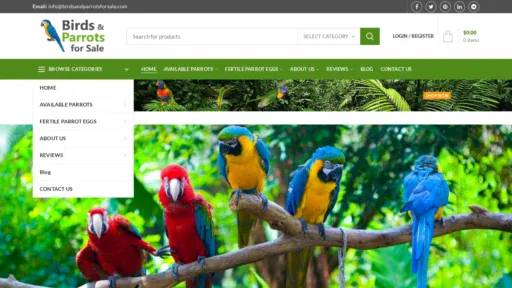 A screenshot of Birdsandparrotsforsale.com