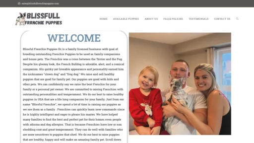 A screenshot of Blissfulfrenchiepuppies.com