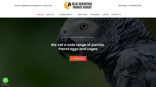 A screenshot of Bluemountainparrot-aviary.com