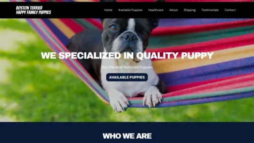 A screenshot of Bostonterrierhappyfamilypuppies.com