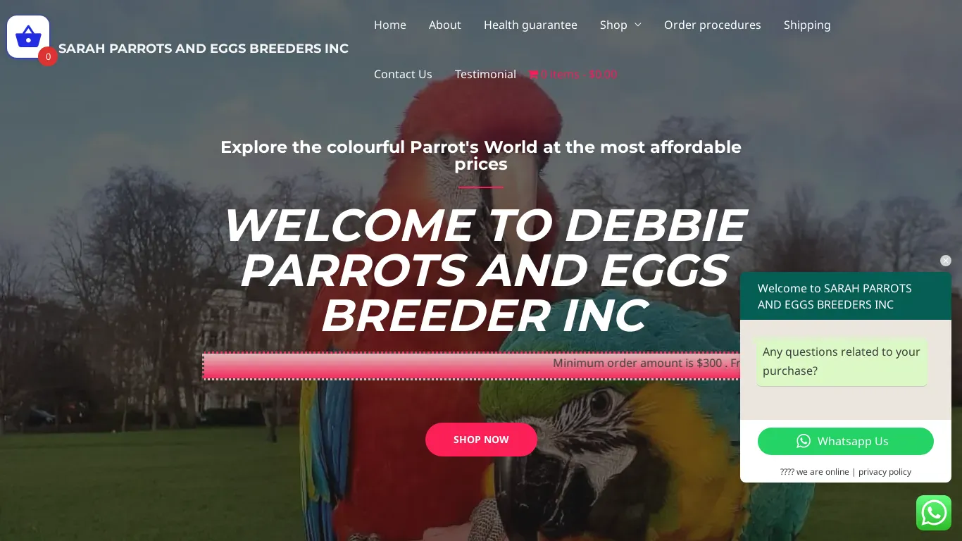 is Home | SARAH PARROTS AND EGGS BREEDERS INC legit? screenshot