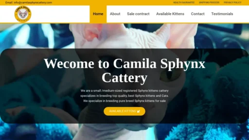 A screenshot of Camilasphynxcattery.com