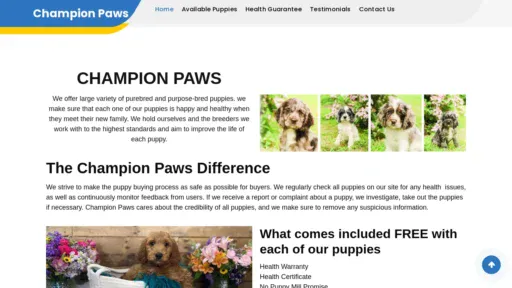 A screenshot of Championpaws.co.za