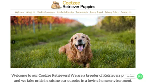 A screenshot of Coetzeeretrievers.com