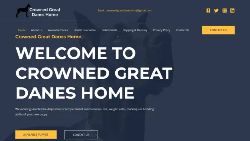 A screenshot of Crownedgreatdaneshome.com