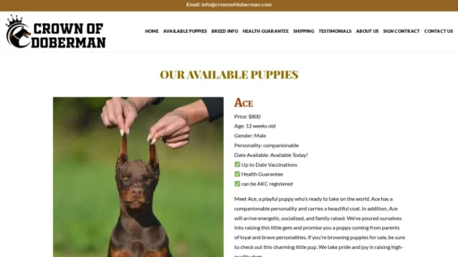 A screenshot of Crownofdoberman.com