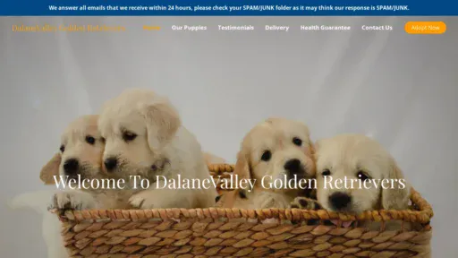 A screenshot of Dalanevalleygoldenretrievers.com