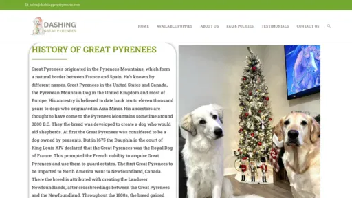 A screenshot of Dashinggreatpyrenees.com
