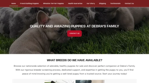 A screenshot of Debrasfamilyfrenchiesandwheatenterrierpuppies.com