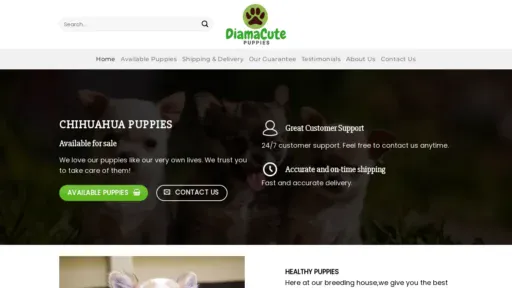 A screenshot of Diamacutepuppies.com