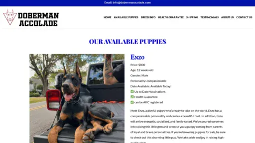 A screenshot of Dobermanacolade.com