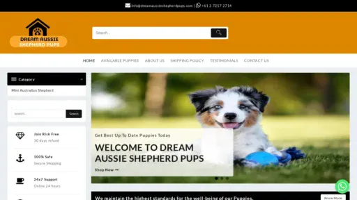 A screenshot of Dreamaussieshepherdpups.com
