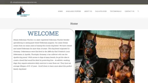 A screenshot of Dreamdobermanpinscher.com