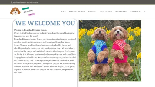 A screenshot of Dreamlandcavapoogarden.com