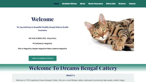 A screenshot of Dreamsbengalcattery.com