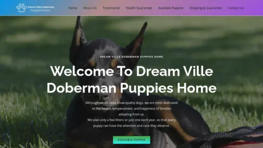 A screenshot of Dreamvilledobermans.com