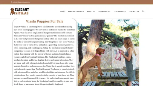 A screenshot of Elegantvizslas.com