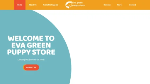 A screenshot of Evagreenpuppystore.com