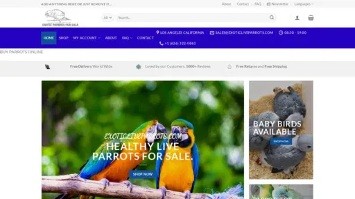 A screenshot of Exoticliveparrots.com