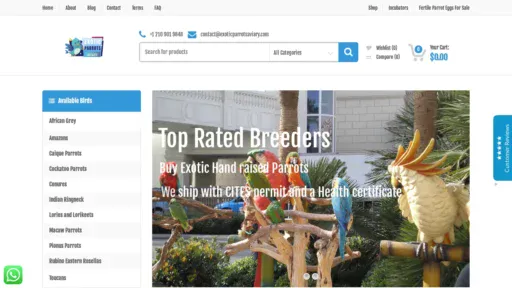 A screenshot of Exoticparrotsaviary.com