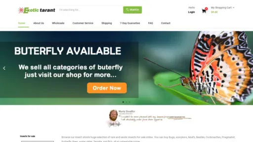 A screenshot of Exotictarantulausa.com