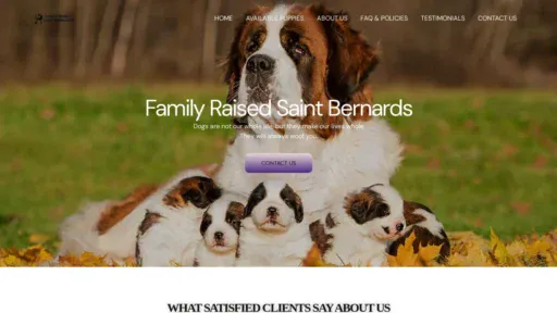 A screenshot of Familyraisedsaintbernardpuppies.com