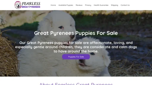 A screenshot of Fearlessgreatpyrenees.com