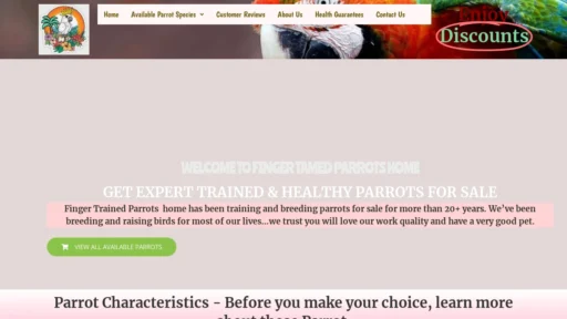 A screenshot of Fingertamedparrots.com