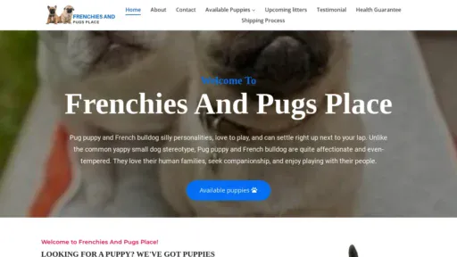 A screenshot of Frenchiesandpugsplace.com